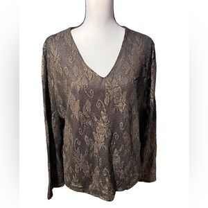 Elegant Jones New York Brown Metallic Floral Women's Top, size XL